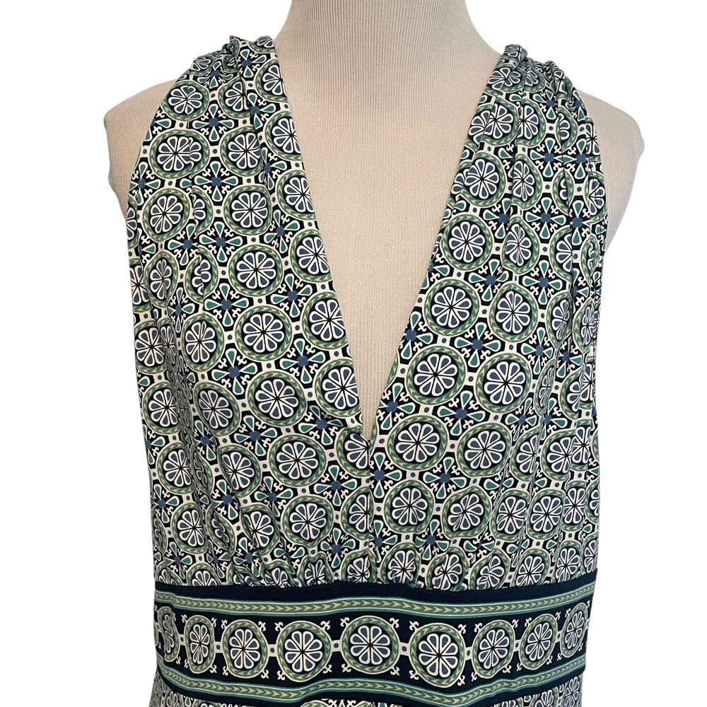 Max Studio Jersey Halter Dress Womens XL Blue Green Geo Print Sleeveless Midi - Picture 3 of 11